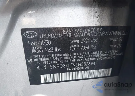 2020 Hyundai Elantra Sel from USA, damaged, VIN 5NPD84LF9LH587694
